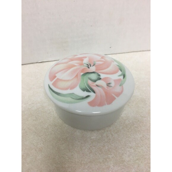 VTG Porcelain Trinket  Box  Anais Anais  Limoges France With Pink Green Flowers - Picture 1 of 5